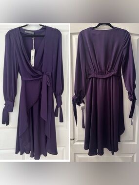 Alton Gray wrap hi-low Tie-Waist Long Sleeve Wrap top in Deep Purple S
